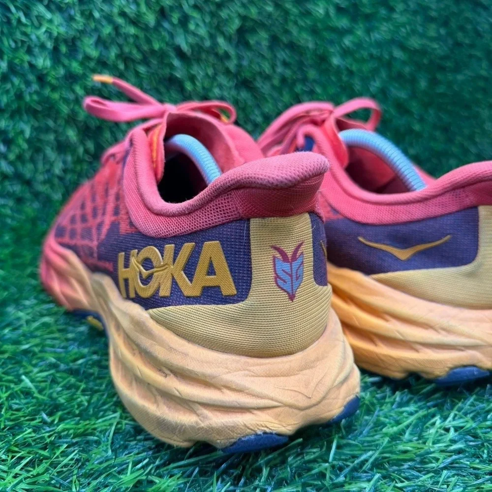 Hoka Speedgoat 5 Mens 12D Trail Running Shoes Red Yellow Vibram 1123157 FRYL